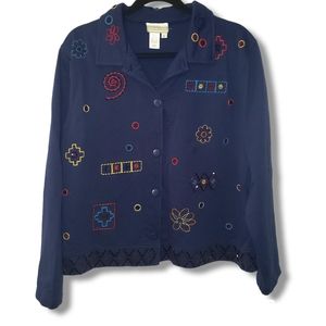 Coldwater Creek || Women's Beaded Navy Blue Jacket || Size Large